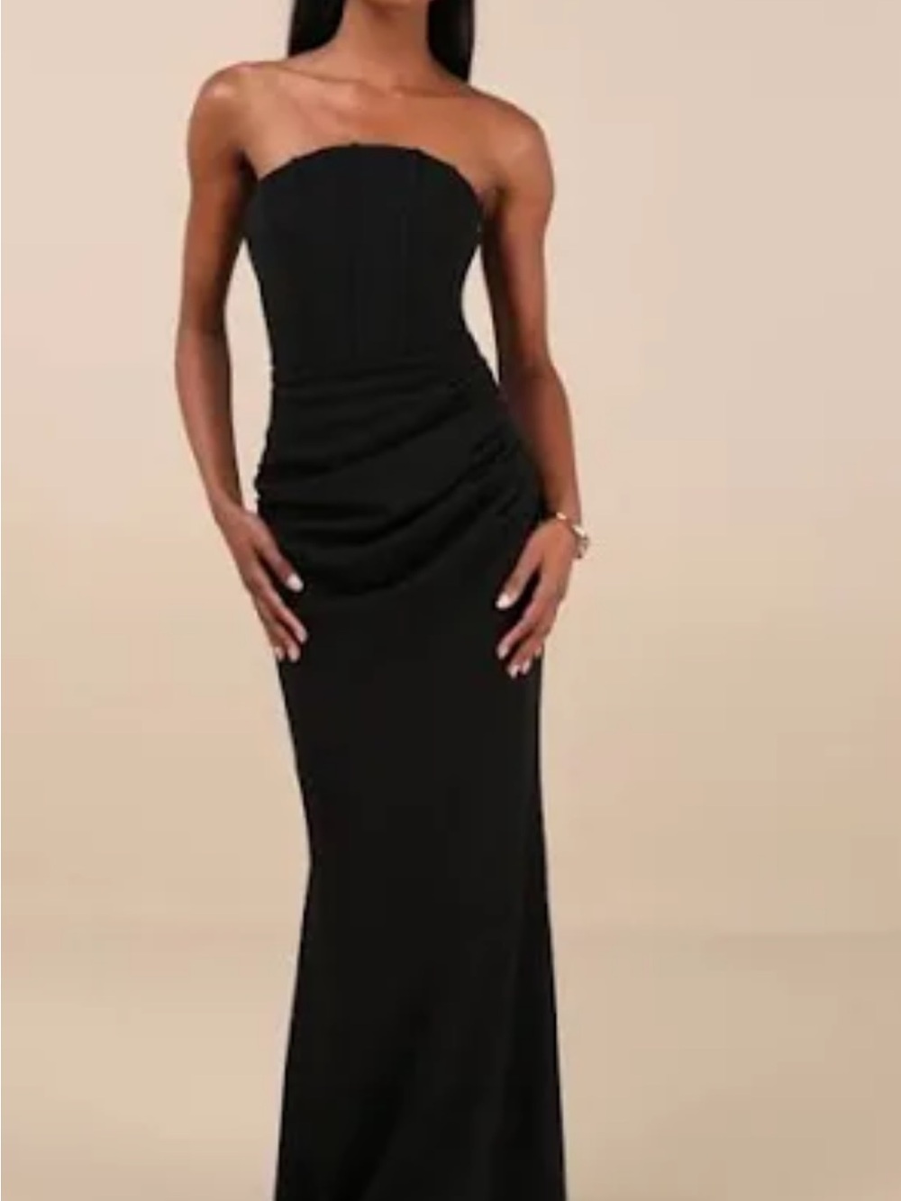 Lulu's Black Strapless Ruched Maxi Dress